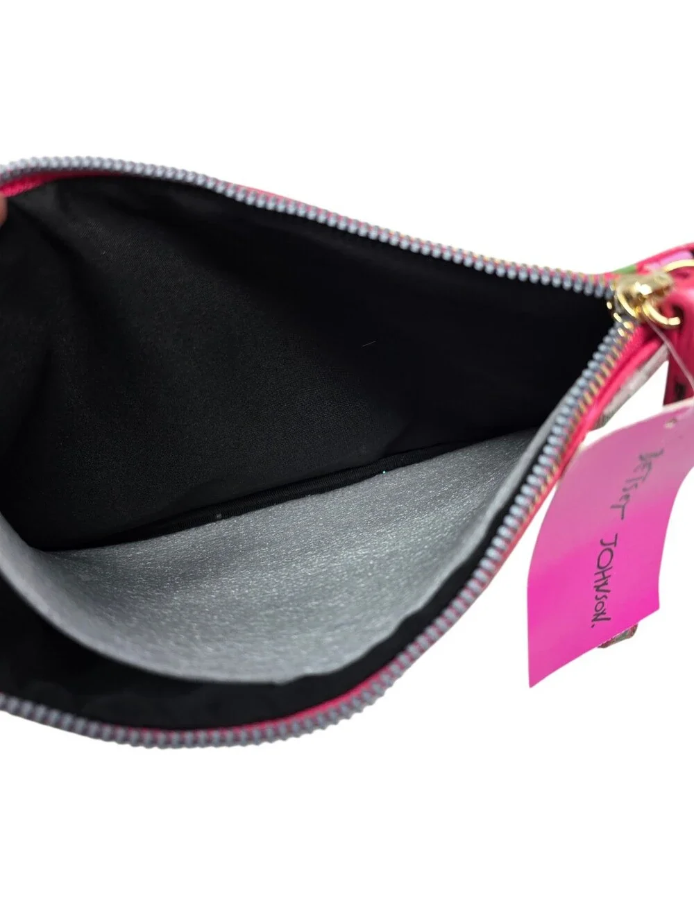 NEW Betsey Johnson Faux Leather Floral Clutch Wristlet Pouch Pink Gold